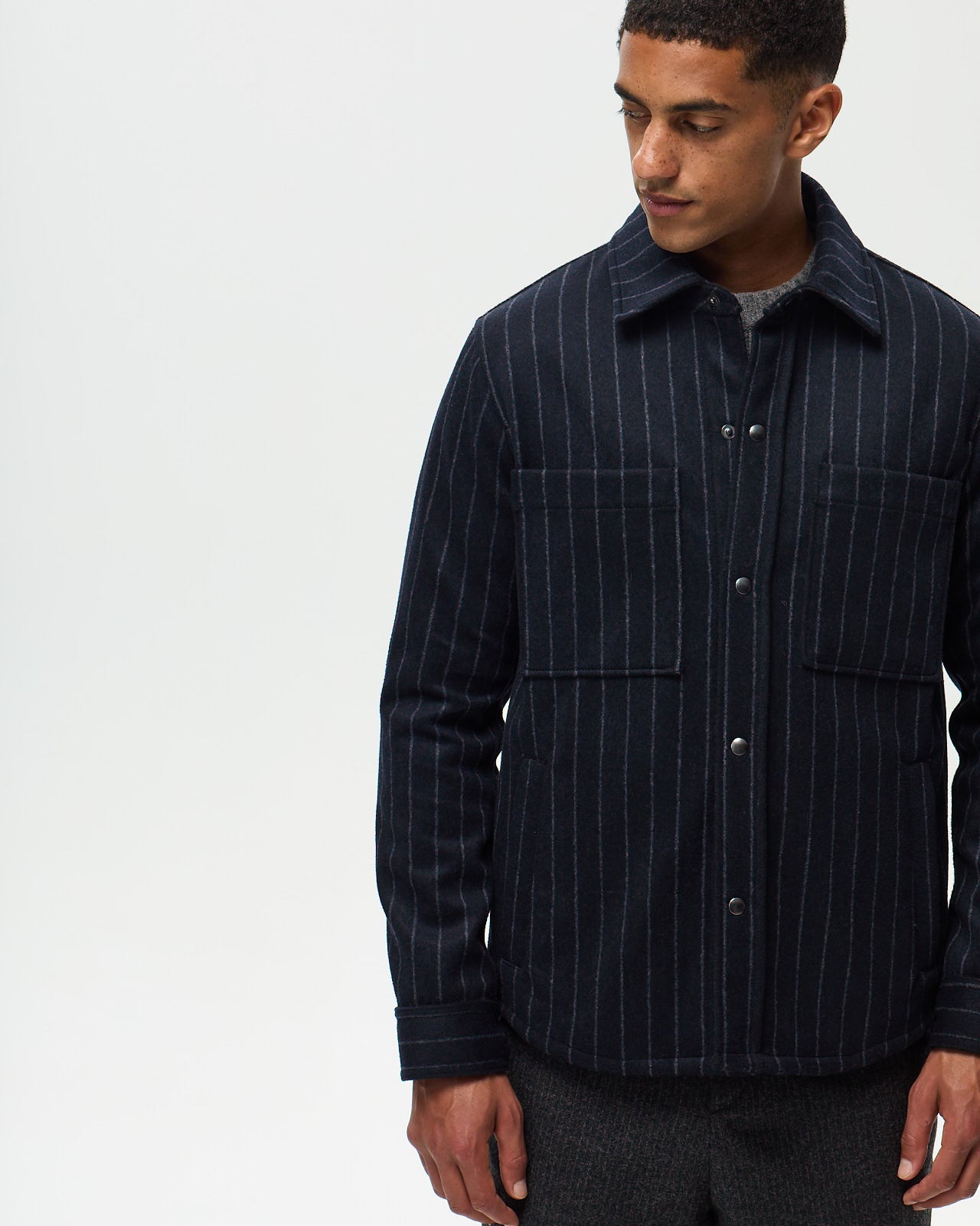 DUFY Striped Overshirt – Navy